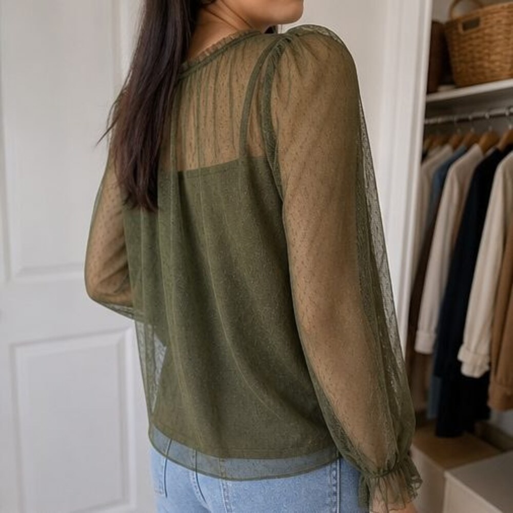 Olive Ruffle Blouse - Picture 3 of 6